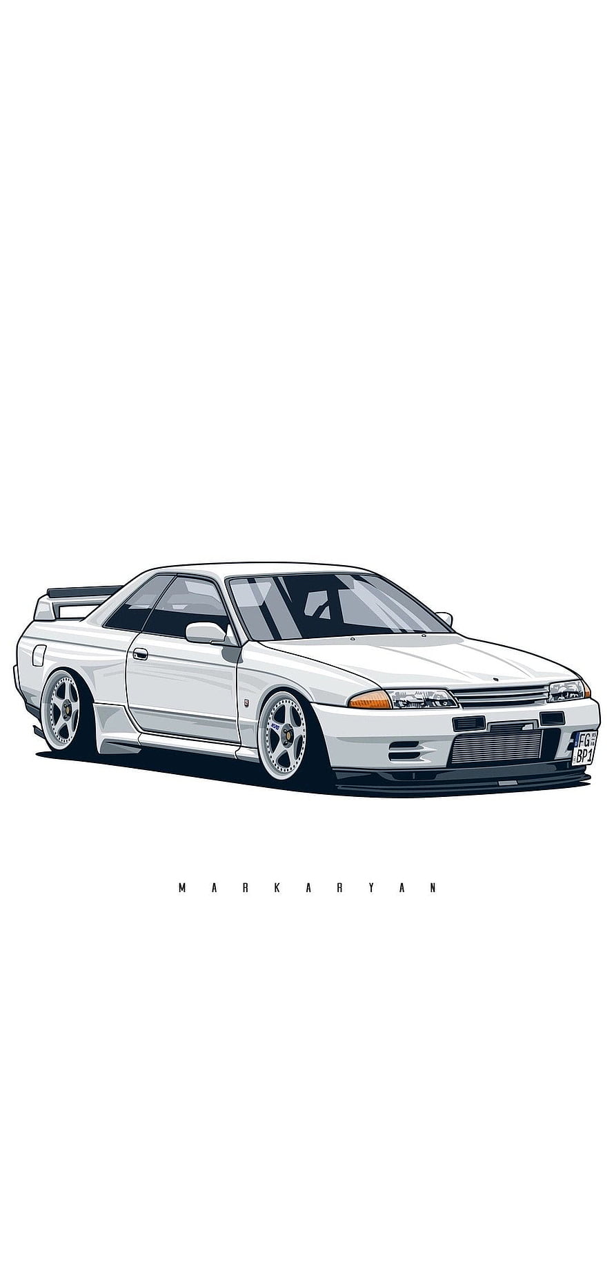 White Nissan Skyline R32 GT-R Illustration Minimalist Vector Art HD phone wallpaper