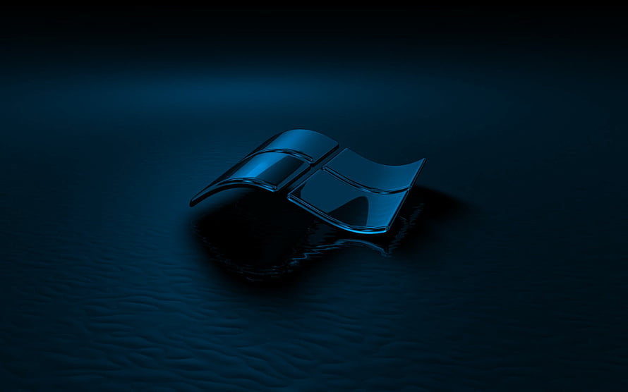 Glossy Blue Windows Logo Floating on Dark Water Surface HD wallpaper