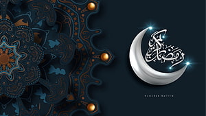 Elegant Ramadan Kareem Greeting with Crescent Moon and Islamic Geometric Patterns HD wallpaper