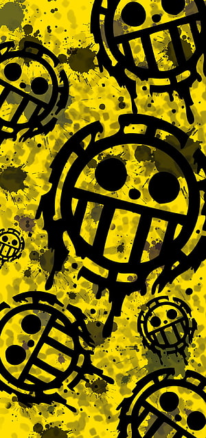 One Piece Heart Pirates Jolly Roger Logo on Yellow Grunge Background HD phone wallpaper