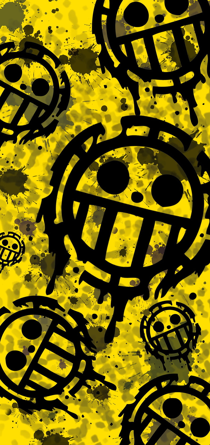 One Piece Heart Pirates Jolly Roger Logo on Yellow Grunge Background HD phone wallpaper