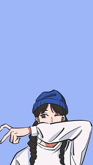Anime Girl Winking With Blue Beanie And Braids HD phone wallpaper