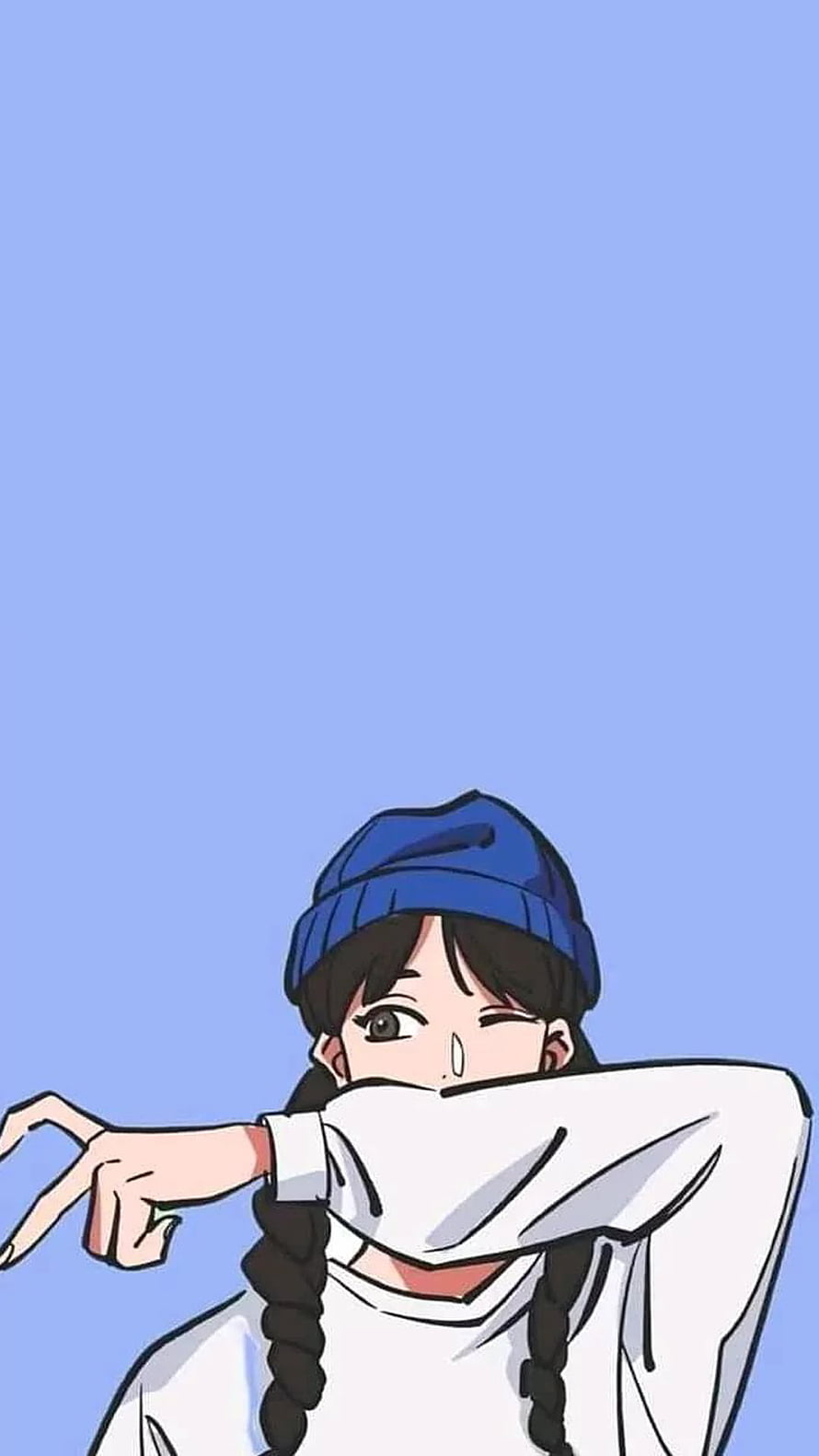 Anime Girl Winking With Blue Beanie And Braids HD phone wallpaper