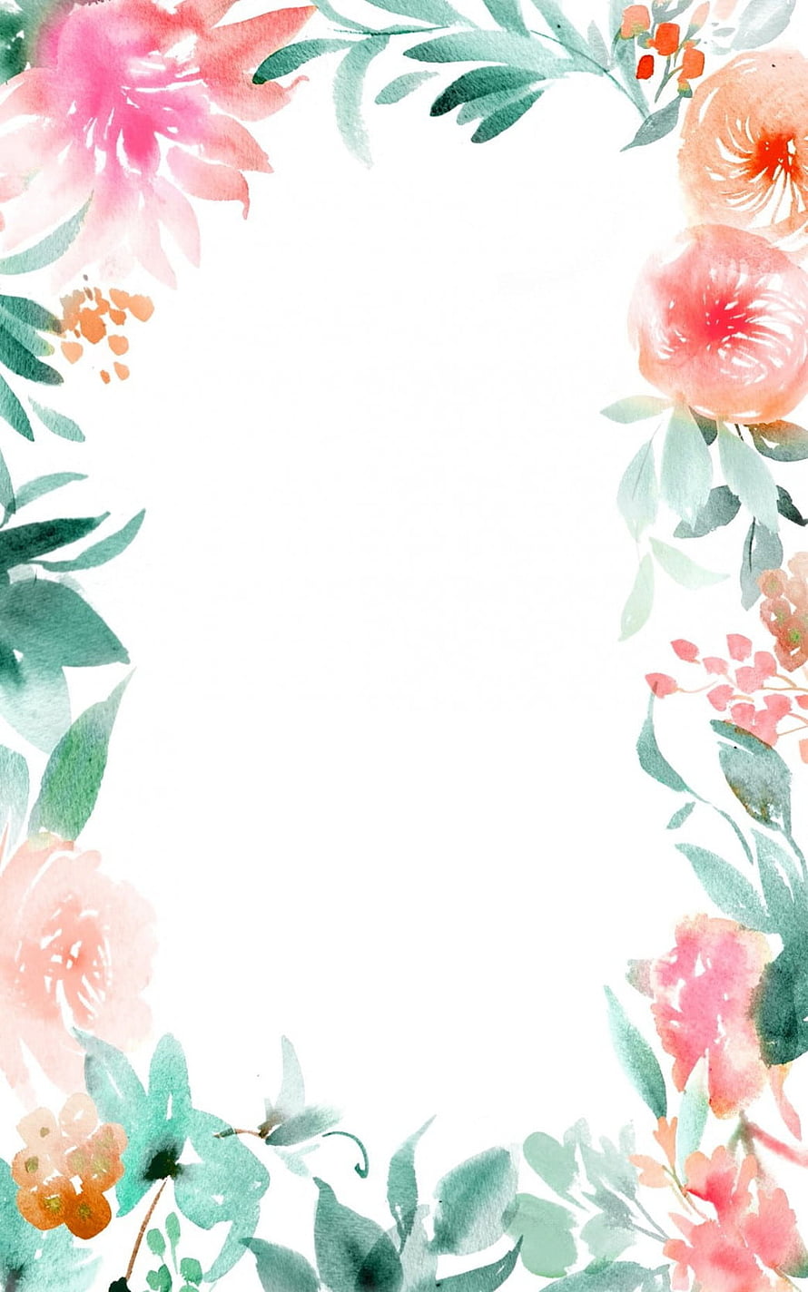 Soft Watercolor Floral Border with Pink and Coral Blooms on White Background HD phone wallpaper