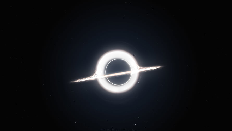 Gargantua Black Hole from Interstellar with Glowing Accretion Disk in Deep Space HD wallpaper
