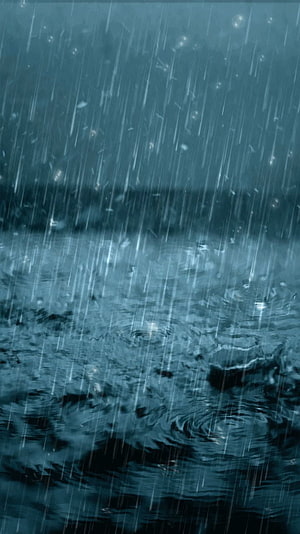 Moody Rainfall on Dark Water Surface with Ripples and Droplets HD phone wallpaper