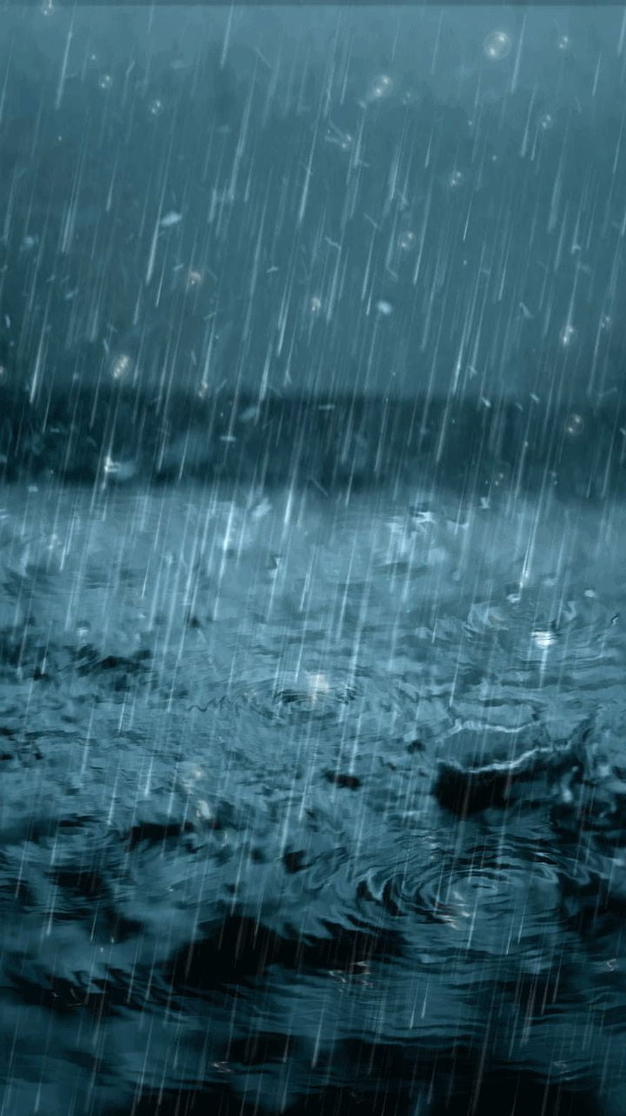 Moody Rainfall on Dark Water Surface with Ripples and Droplets HD phone wallpaper