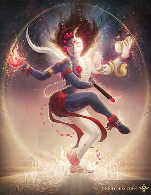 Shakti Abstract Tantric Dance Illustration with Lotus and Cosmic Energy HD phone wallpaper