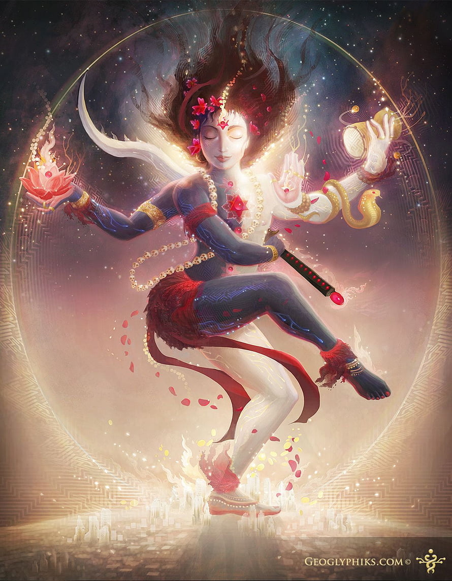 Shakti Abstract Tantric Dance Illustration with Lotus and Cosmic Energy HD phone wallpaper