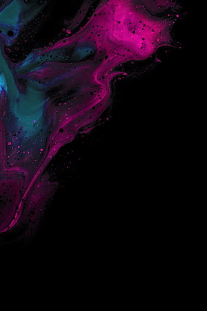 Abstract Fluid Art Wallpaper With Neon Pink And Teal Ink Swirls On Black Background HD phone wallpaper
