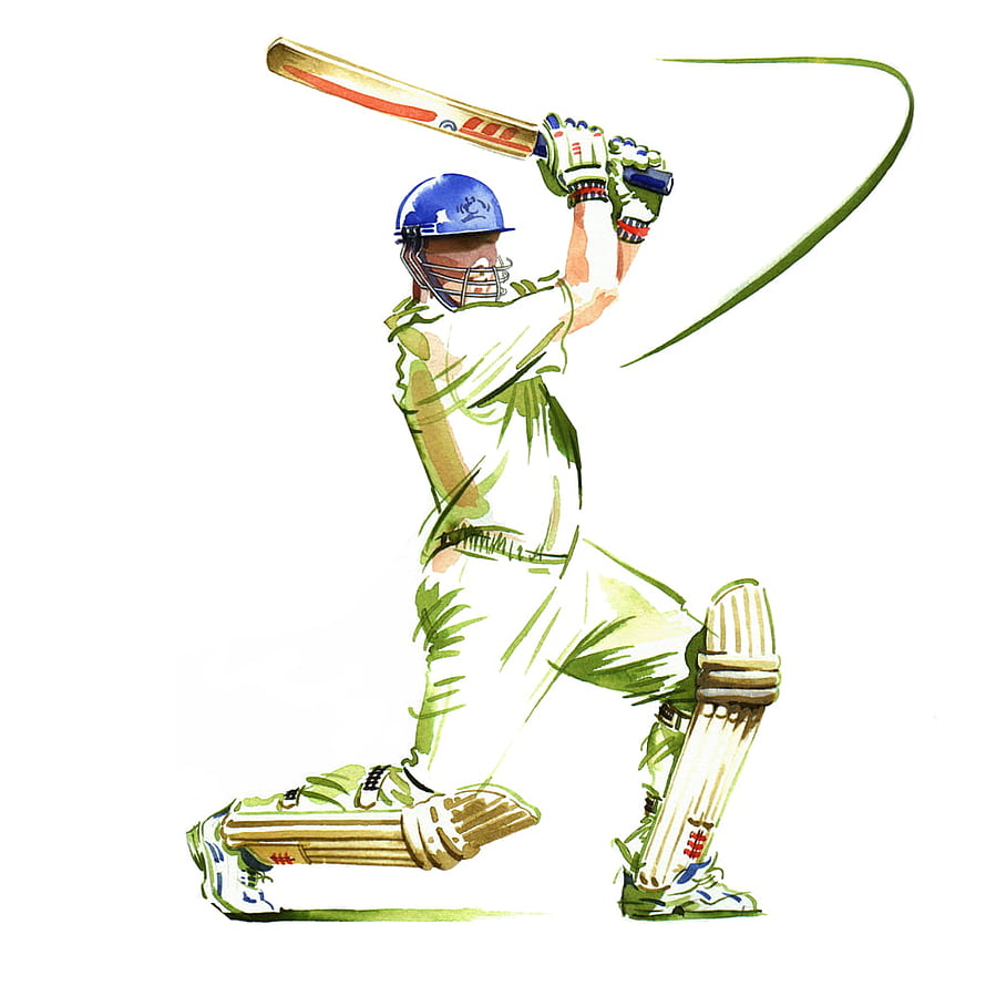 Watercolor illustration of a cricket batsman executing a powerful shot with protective gear, cricket club logo. Cricket , Drawing , Drawings, Cricket Logo HD phone wallpaper