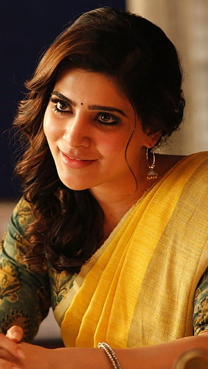 Samantha Ruth Prabhu in a Yellow Saree Portrait, Samantha Ruth looking very cute in saree mobile HD phone wallpaper