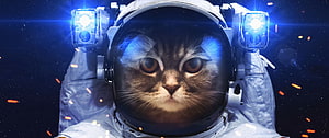 Cute Tabby Cat Astronaut in Spacesuit Helmet Floating in Deep Space with Stars HD wallpaper
