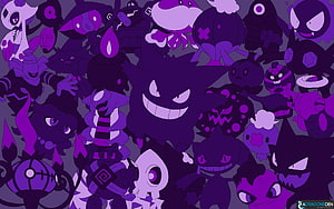 Gengar and Dark Type Pokemon Purple Monochrome Illustration HD wallpaper