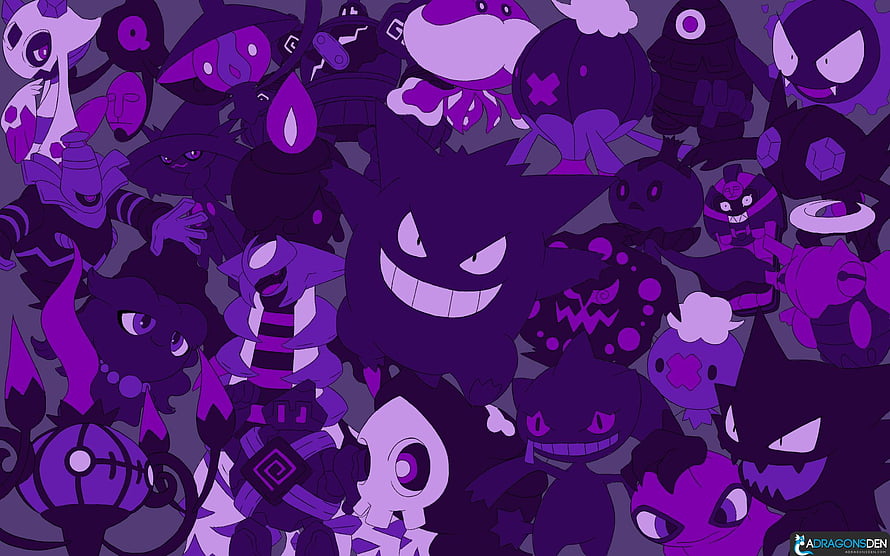Gengar and Dark Type Pokemon Purple Monochrome Illustration HD wallpaper