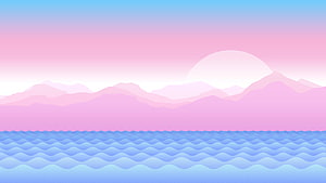 Pastel Trans Pride Flag Landscape with Layered Mountains and Ocean Waves HD wallpaper