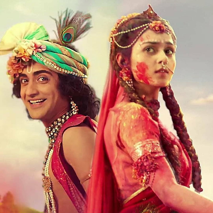 Radha Krishna in Traditional Indian Attire with Ornate Jewelry and Turban HD phone wallpaper