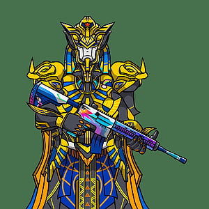 PUBG Pharaoh Mascot in Golden Egyptian Armor Holding Futuristic Rifle HD phone wallpaper