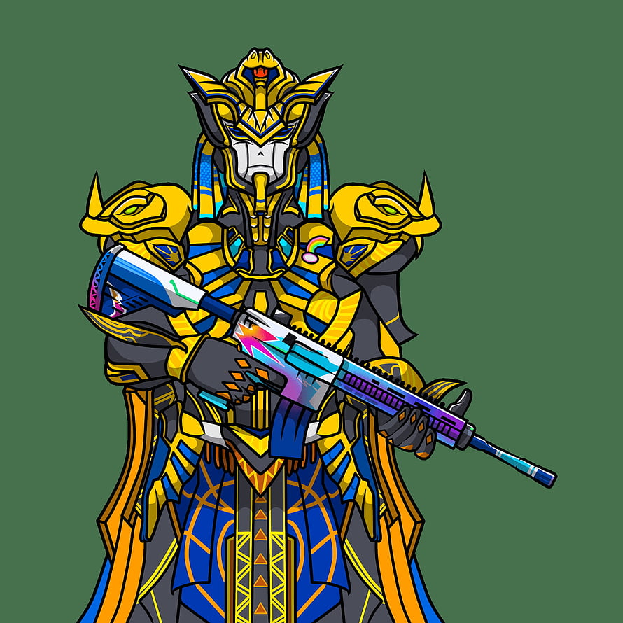 PUBG Pharaoh Mascot in Golden Egyptian Armor Holding Futuristic Rifle HD phone wallpaper