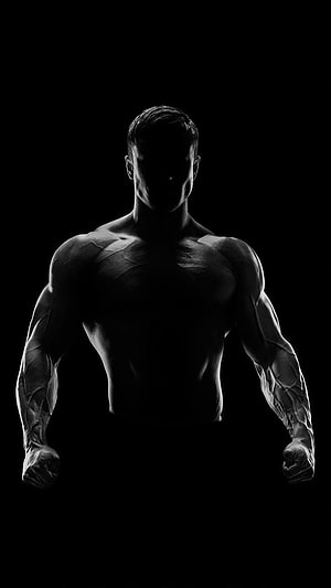 Dramatic Black and White Portrait of Muscular Male Bodybuilder with Veiny Arms HD phone wallpaper