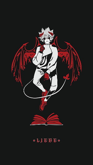 Anime Demon Boy With Red Wings And Horns Floating Above Open Book HD phone wallpaper