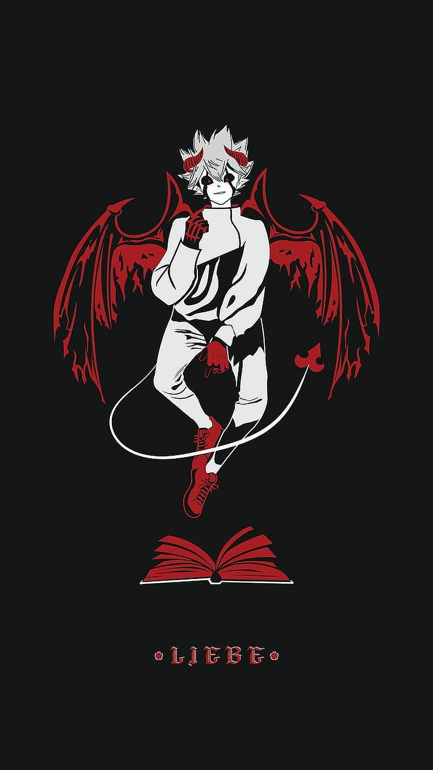 Anime Demon Boy With Red Wings And Horns Floating Above Open Book HD phone wallpaper