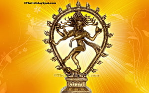 Nataraja Bronze Statue of Shiva Dancing Within a Ring of Fire on Golden Background HD wallpaper