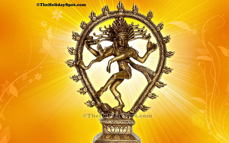 Nataraja Bronze Statue of Shiva Dancing Within a Ring of Fire on Golden Background HD wallpaper