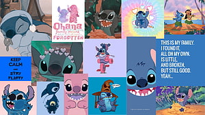 Lilo and Stitch Collage Wallpaper Featuring Multiple Disney Character Scenes and Quotes HD wallpaper