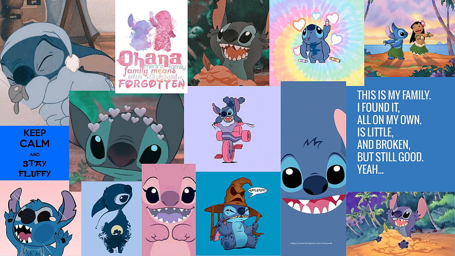 Lilo and Stitch Collage Wallpaper Featuring Multiple Disney Character Scenes and Quotes HD wallpaper