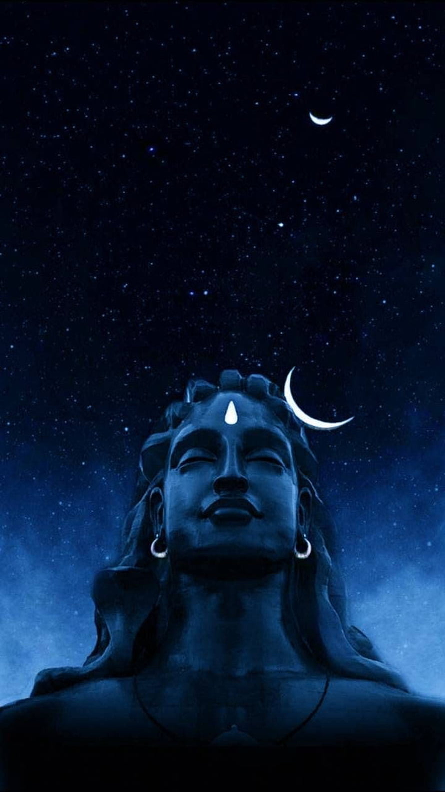 Lord Shiva Statue Under Starry Night Sky With Crescent Moon HD phone wallpaper