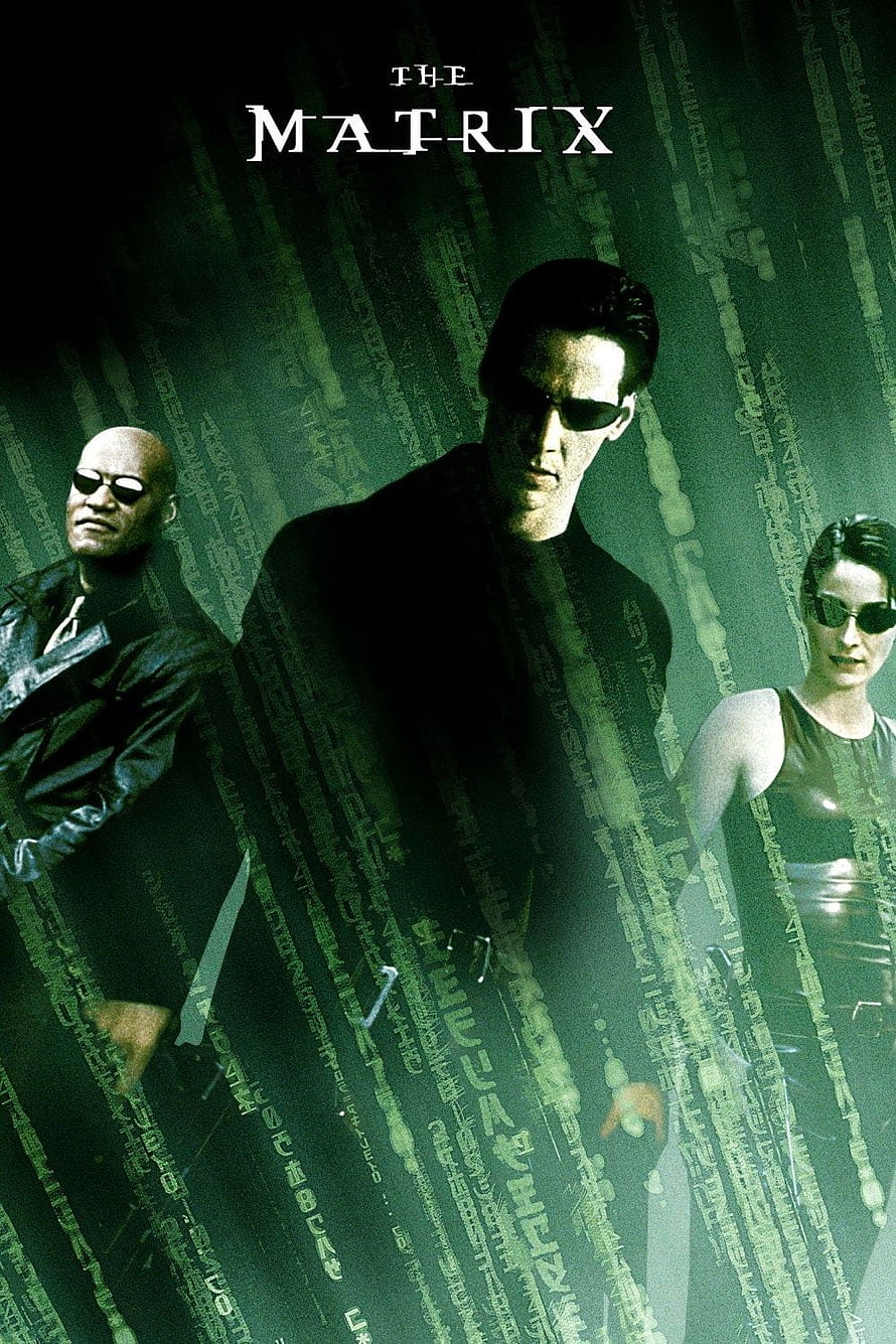 The Matrix Movie Poster Featuring Neo, Morpheus, and Trinity in Green Digital Rain HD phone wallpaper