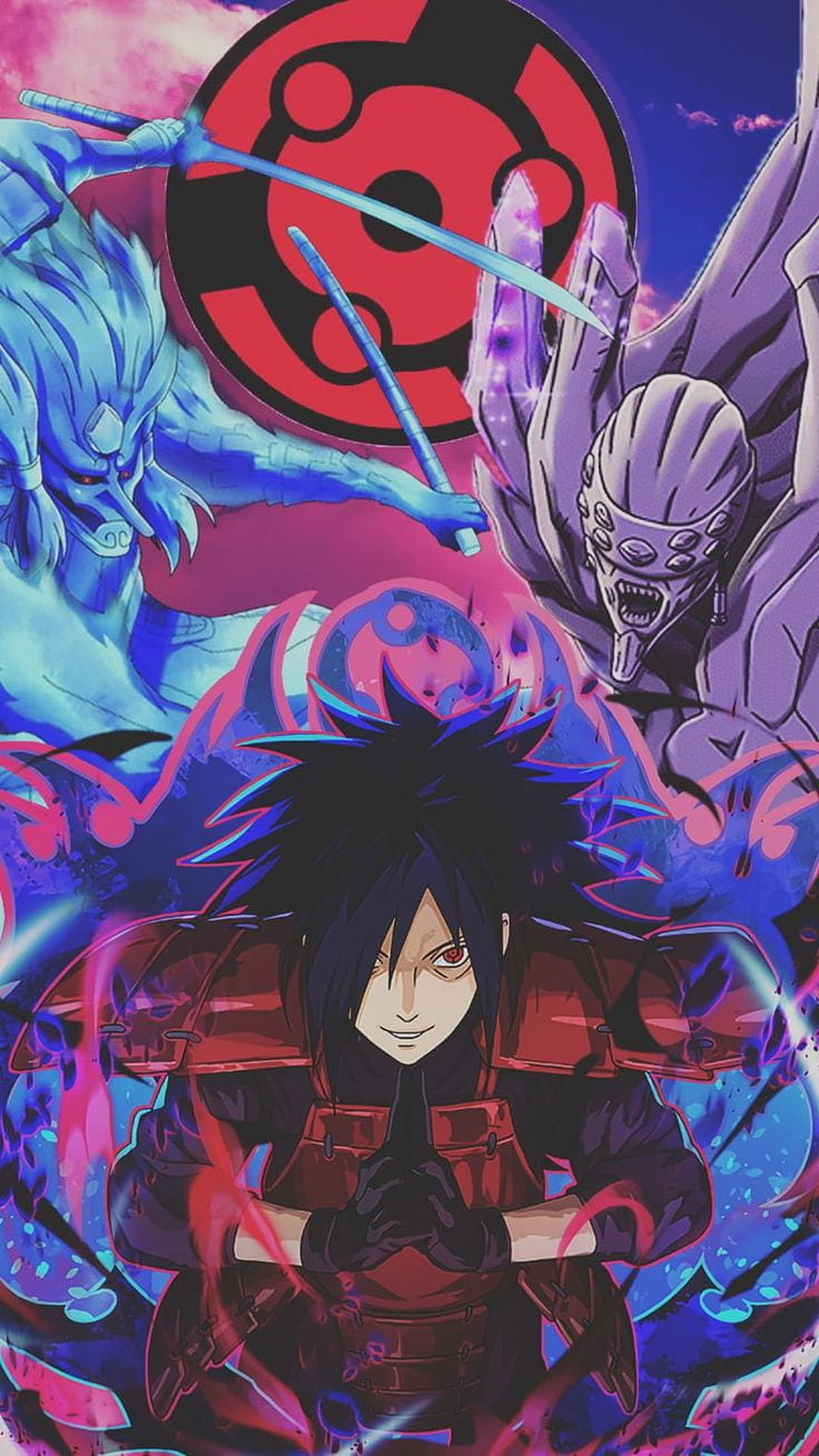 Madara Uchiha Anime Wallpaper With Susanoo And Akatsuki Cloud Symbol HD phone wallpaper