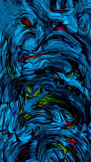 Abstract Blue Liquid Swirls With Neon Green And Red Accents HD phone wallpaper