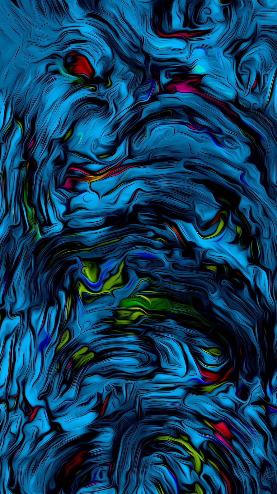 Abstract Blue Liquid Swirls With Neon Green And Red Accents HD phone wallpaper