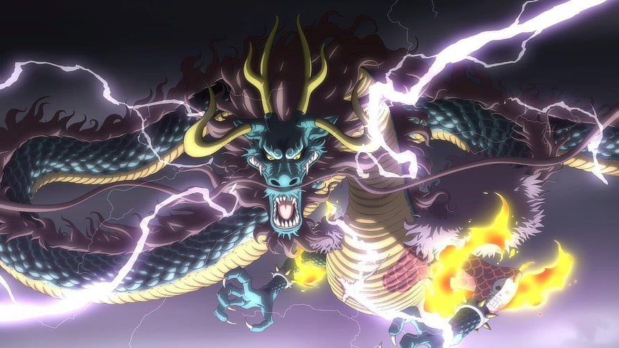 One Piece Anime Dragon Character With Lightning And Fire Effects HD wallpaper