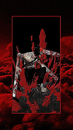 Chainsaw Man Denji Combat Scene with Red Blood Splatter and Dark Manga Art Style, CHAINSAW-MAN, chainsaw, manga, man, denji, anime HD phone wallpaper