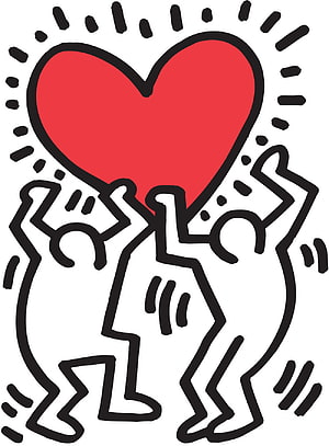 Keith Haring Two Figures Lifting Red Heart Pop Art Illustration HD phone wallpaper