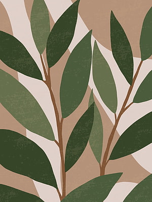 Mid-Century Modern Botanical Illustration with Olive Green Leaves and Earthy Tones HD phone wallpaper