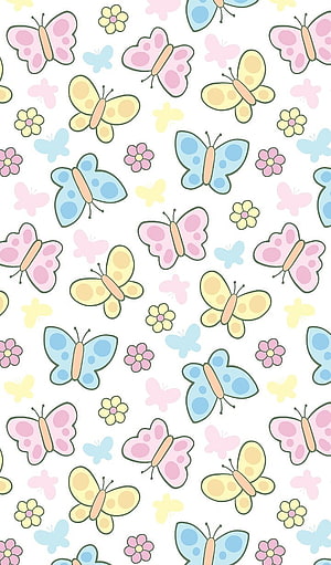 Cute Pastel Butterfly and Flower Pattern Wallpaper HD phone wallpaper