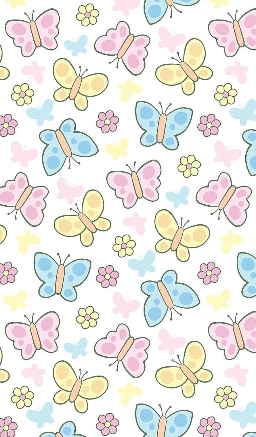 Cute Pastel Butterfly and Flower Pattern Wallpaper HD phone wallpaper