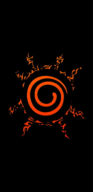 Orange Uchiha Clan Crest Symbol With Flames On Black Background HD phone wallpaper