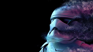 Star Wars Stormtrooper Helmet Dissolving Into Purple and Blue Cosmic Nebula Dust HD wallpaper