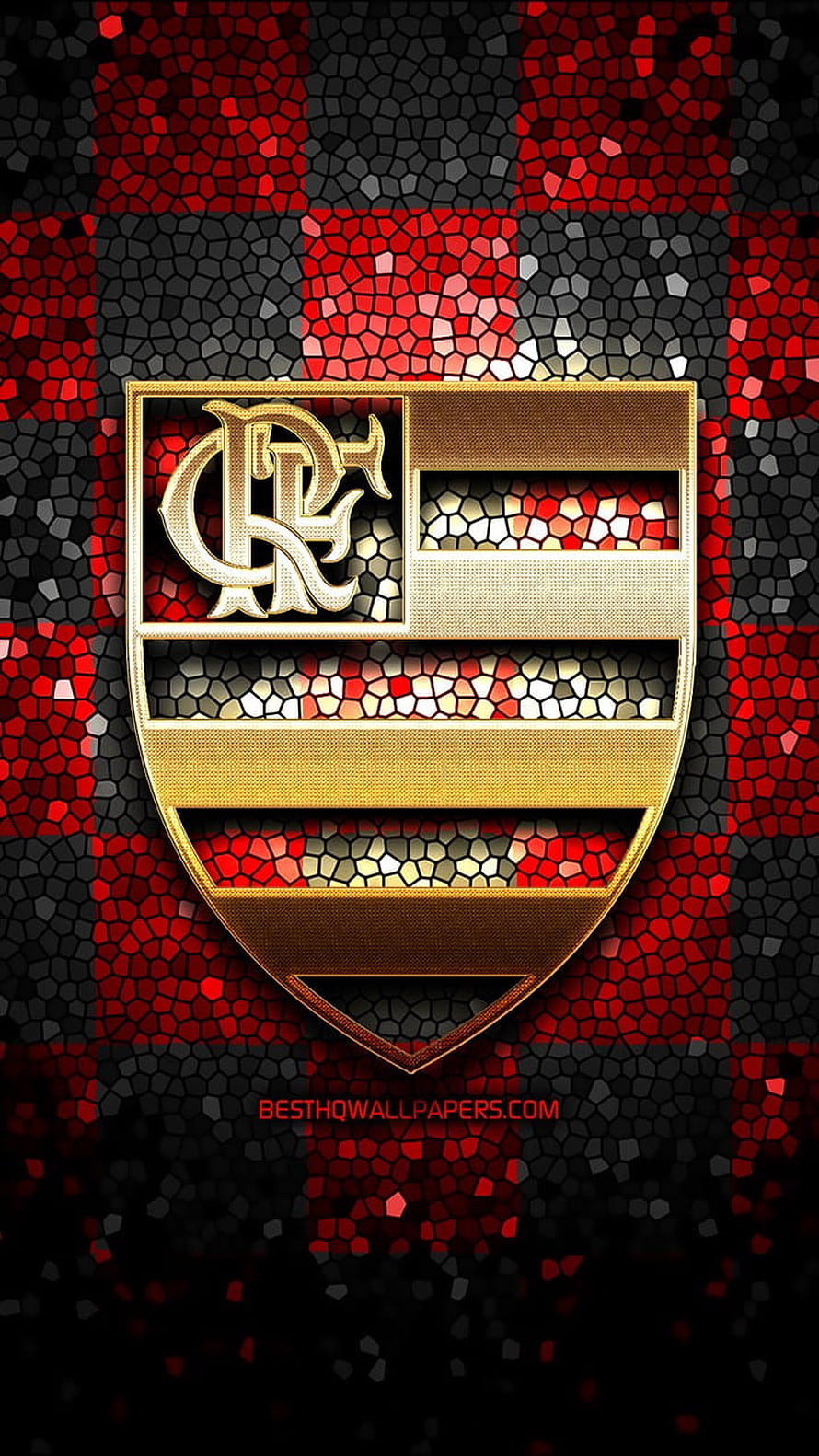 Flamengo Football Club Golden Crest on Red and Black Mosaic Background HD phone wallpaper