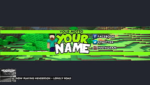 Minecraft YouTube Channel Banner Template with Steve Character and Social Media Icons HD wallpaper