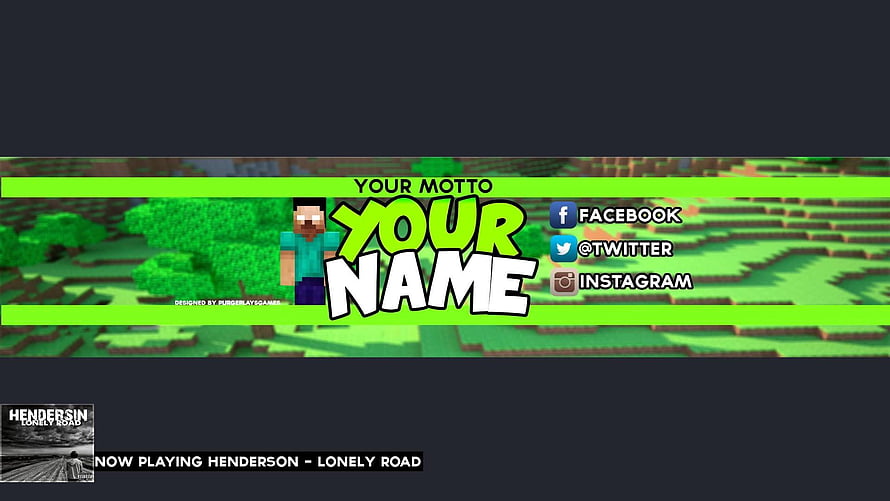 Minecraft YouTube Channel Banner Template with Steve Character and Social Media Icons HD wallpaper