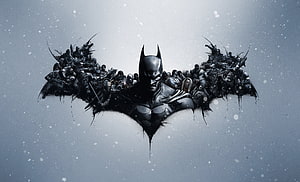 Batman and the Dark Knight Trilogy Heroes Forming the Bat-Signal Logo in Snow, Game, Batman: Arkham Origins, batman batch HD wallpaper