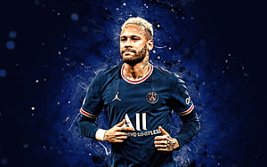 Neymar Jr in Paris Saint-Germain Blue Kit with Dynamic Splash Background HD wallpaper