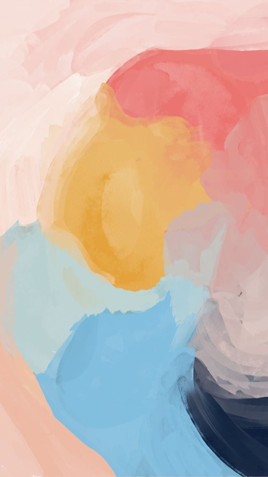 Abstract Pastel Watercolor Art with Soft Pink, Blue, and Yellow Brushstrokes HD phone wallpaper