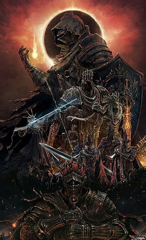 Dark Souls 3 Artwork Featuring The Abyss Watchers, Aldrich, And The Nameless King In A Dramatic Fantasy Composition HD phone wallpaper